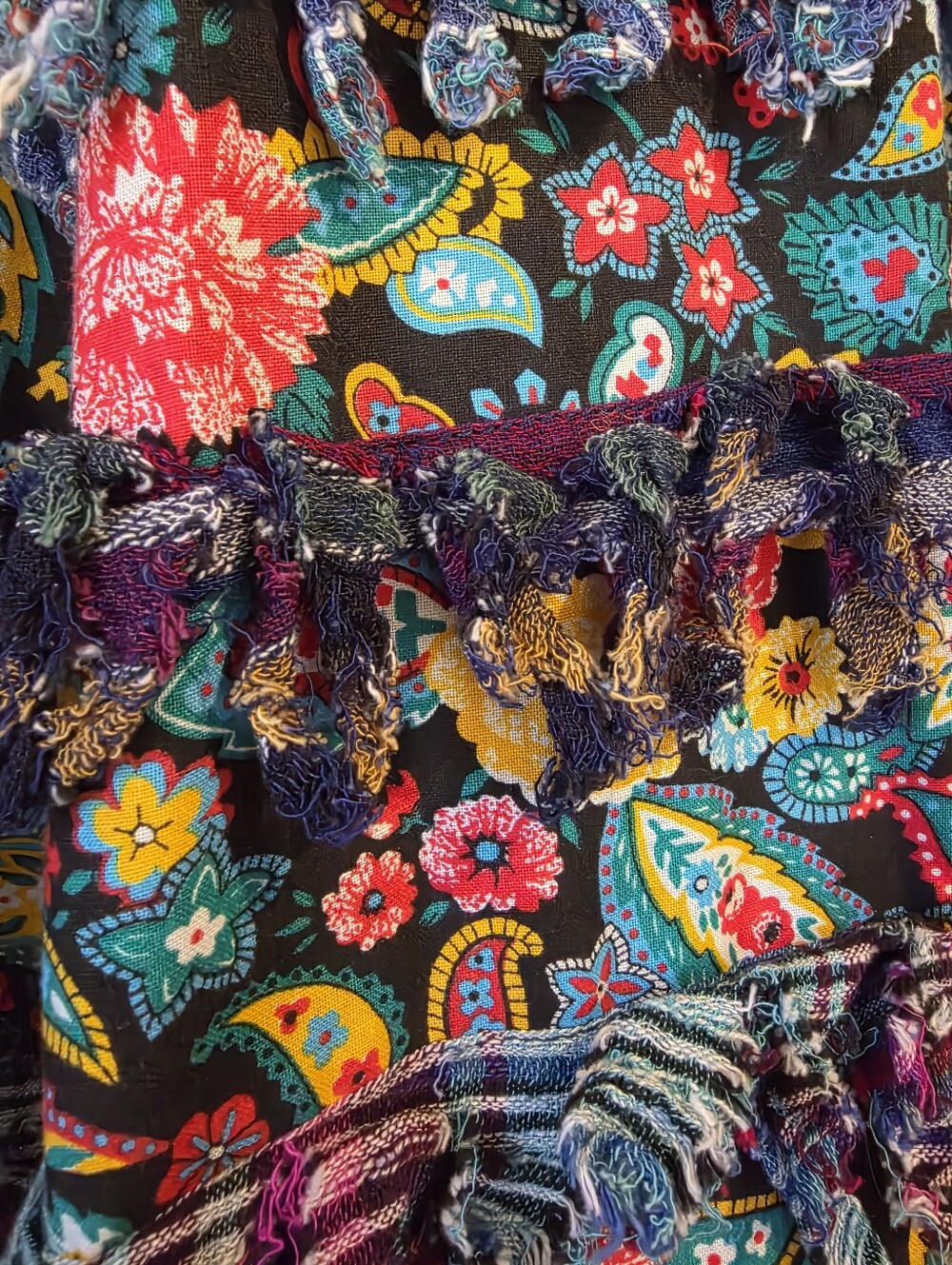 Womens Paula Sweet "Muslin Mink" Art-to-Wear Jacket W/Floral Print & Fringe L - Picture 5 of 8